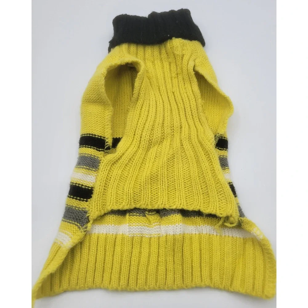 Yellow Striped Cable Knit Dog Sweater Turtleneck Small Black Grey White Pet Vest